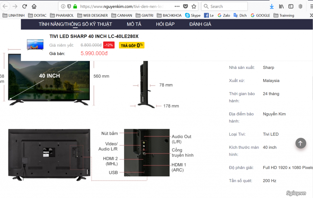Tivi Sharp 40 FullHD đổi lấy Azanzo mua Nguyễn Kim, Điện máy xanh