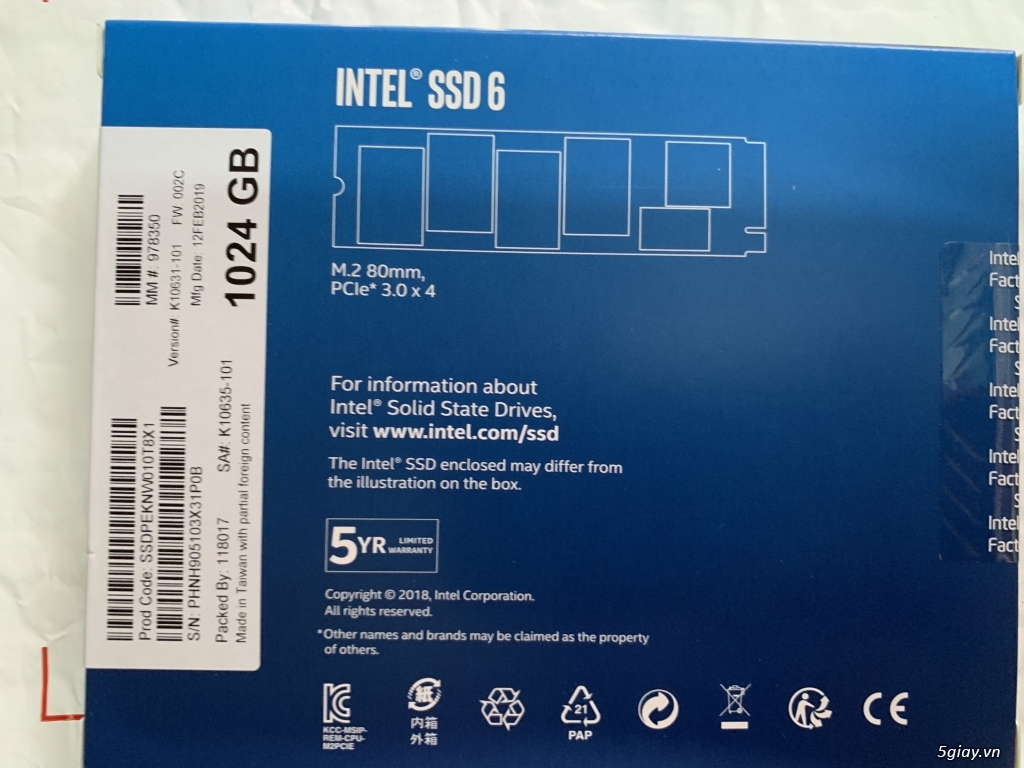 SSD Intel SSD6 M2 1024Gb chính hãng mới 100% xách tay usa, end 23h00 14/07/2019 - 1