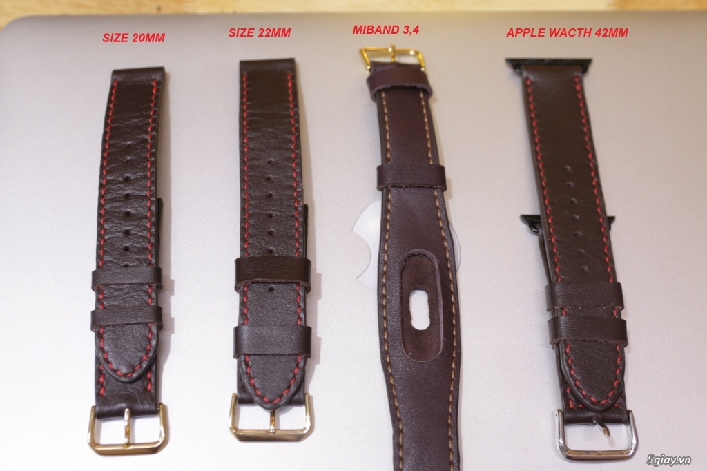 Dây da đồng hồ Handmade, Miband 3, Apple Wacth quẹo lựa - Da thật 100%. End: 22h59p ngày 23/7/2019