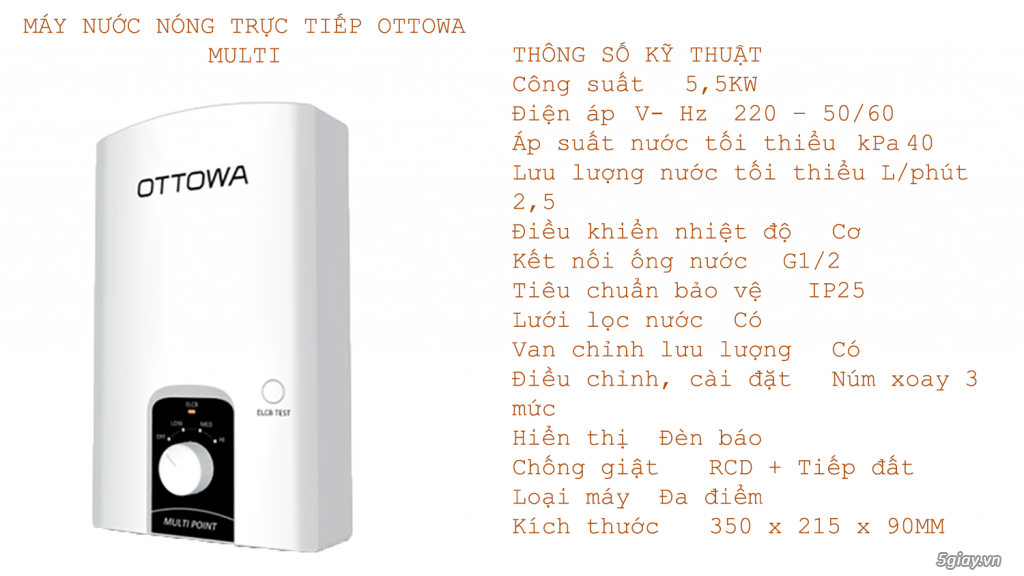 Máy nước nóng trực tiếp ottowa - TM5501
