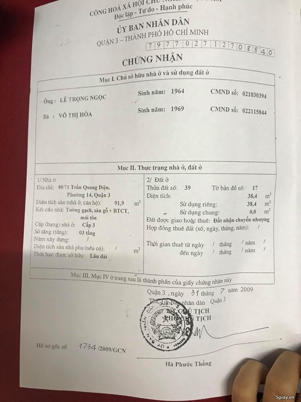 Cần tiền bán gấp nhà Quận 3 - 4