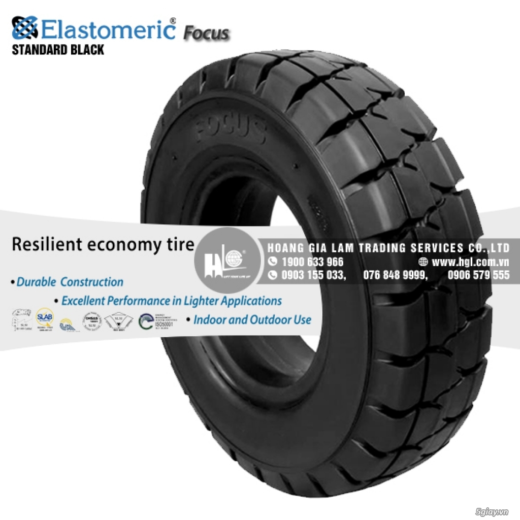 Bánh đặc xe nâng caosu ELASTOMERIC Focus (Không môi) - 1