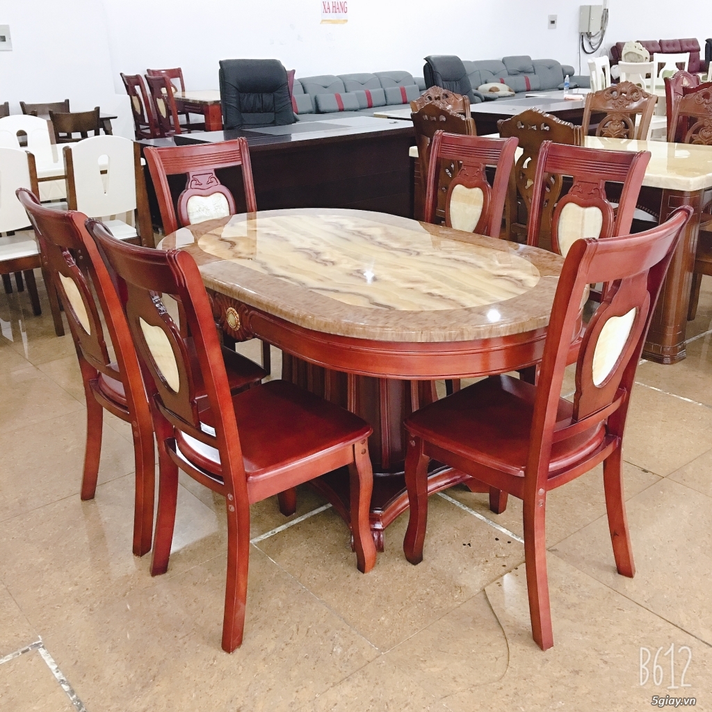 Bàn Ăn Mặt Đá Ovan 6 Ghế 1M5 - 3