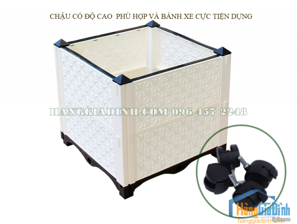 Chậu trồng cây ghép thông minh có bánh xe 45x45x40cm - 7