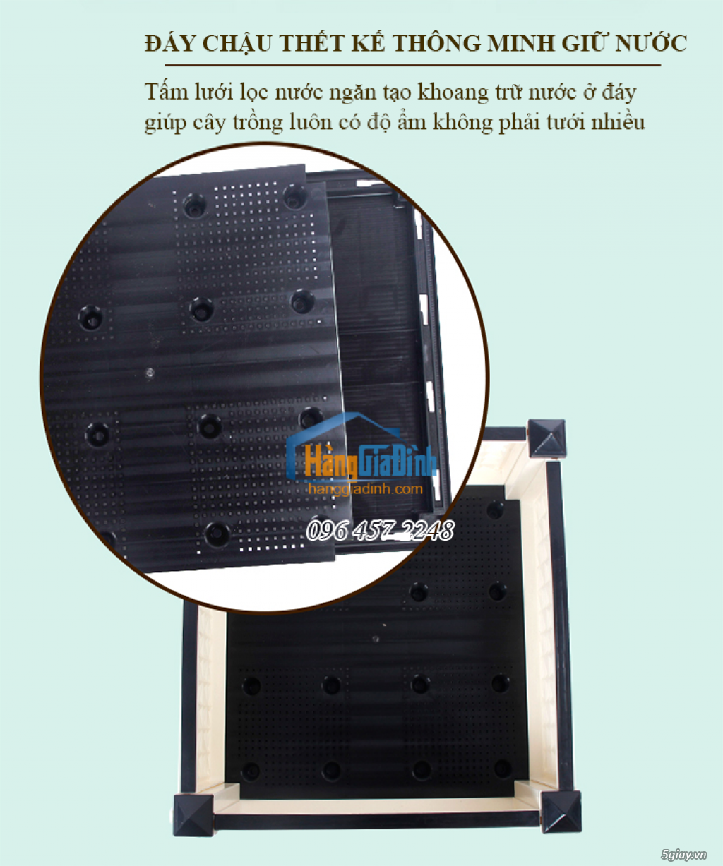 Chậu trồng cây ghép thông minh có bánh xe 45x45x40cm - 10