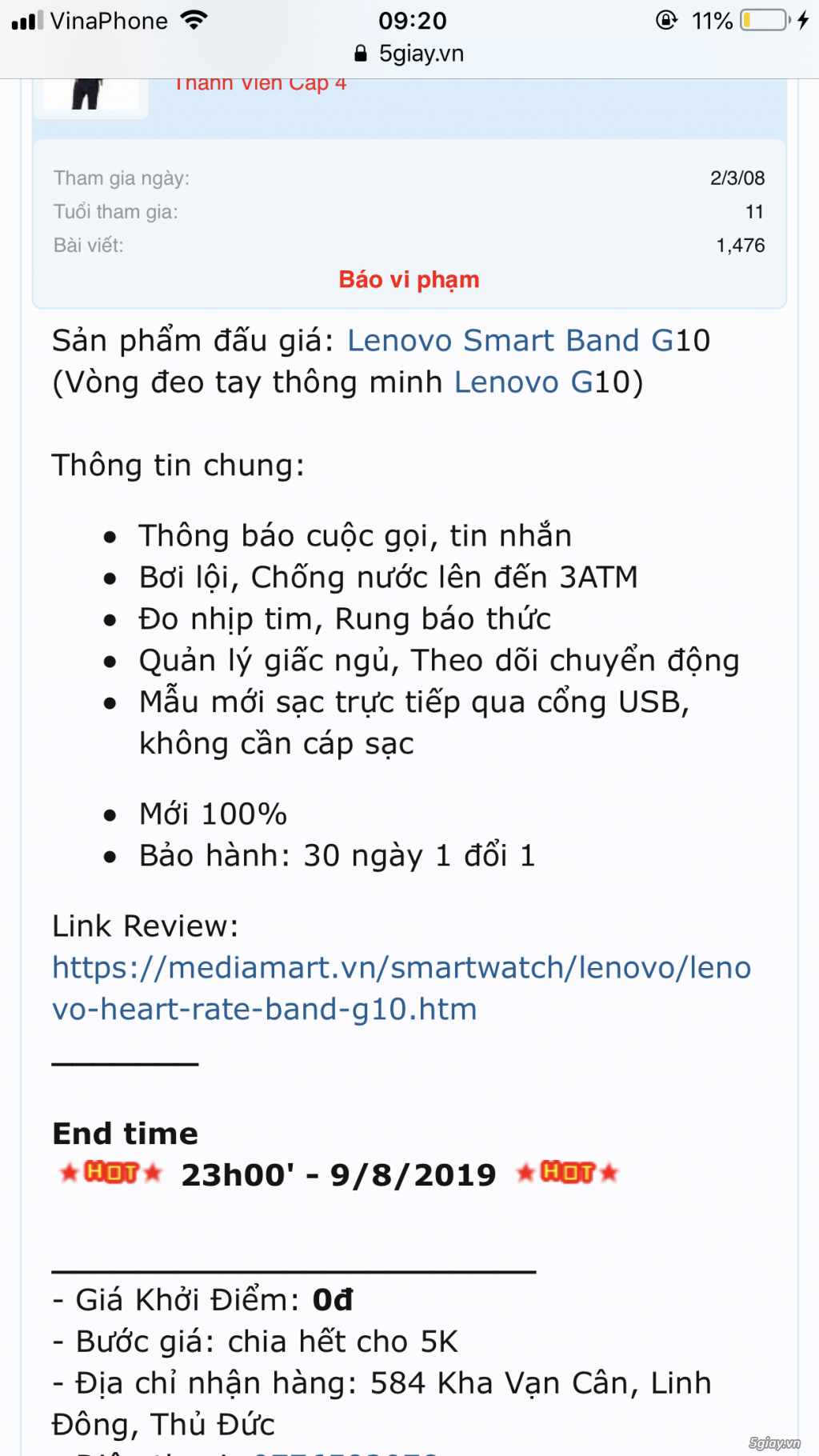 Lenovo Smart Band G10. End 9/8/2019 23:00
