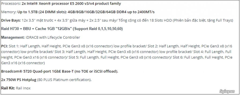 SERVER DELL R730XD RACK 2U PSU 750W DUAL CPU E5-26XX V3 - V4