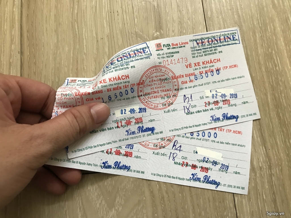 Dư bán vé xe FUTA tuyến SG - Rạch giá ngày 31/8/2019 chuyến 21h45