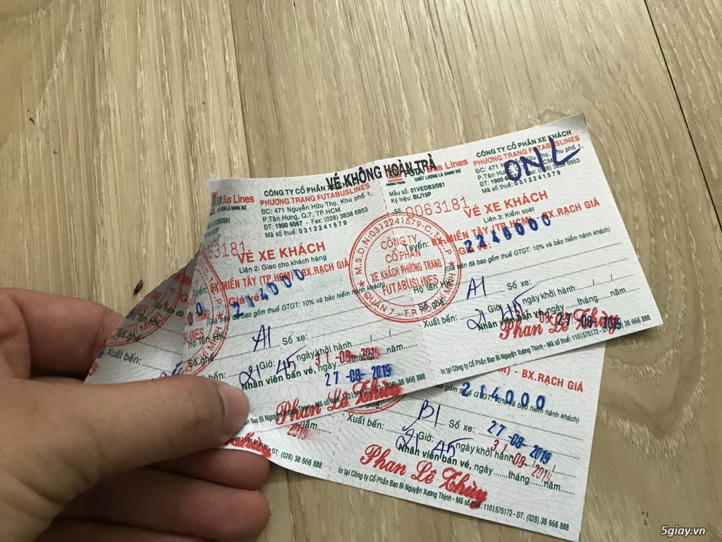 Dư bán vé xe FUTA tuyến SG - Rạch giá ngày 31/8/2019 chuyến 21h45 - 1