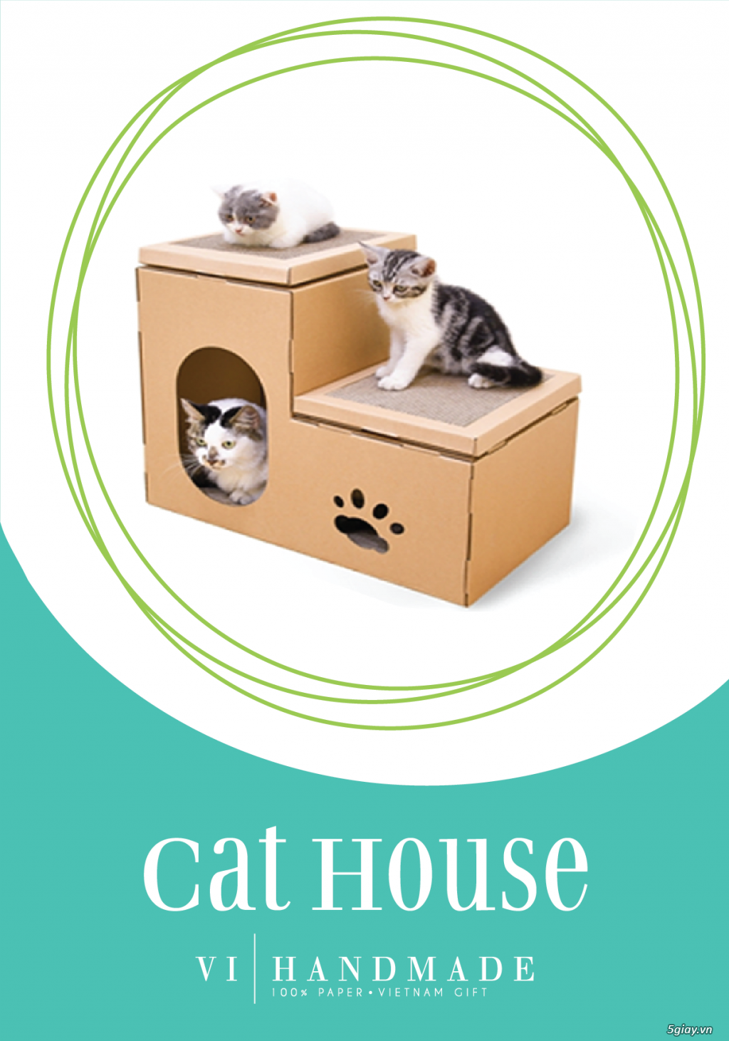 Nhà cho thú cưng (mèo, cún con) bằng giấy Carton lắp ghép độc đáo - 3