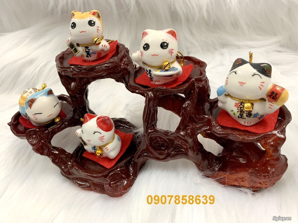 Bộ 5 Tượng Mèo Thần Tài Maneki Neko + Đế 5 Chân - 9