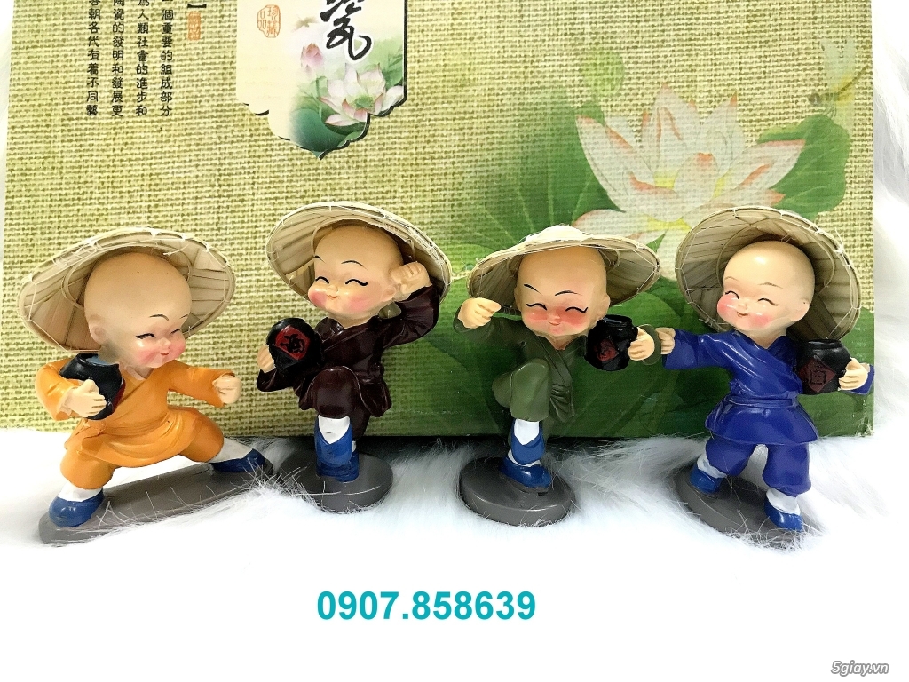 Bộ 4 tượng chú tiểu múa túy quyền, túy quyền đội nón lá - 3