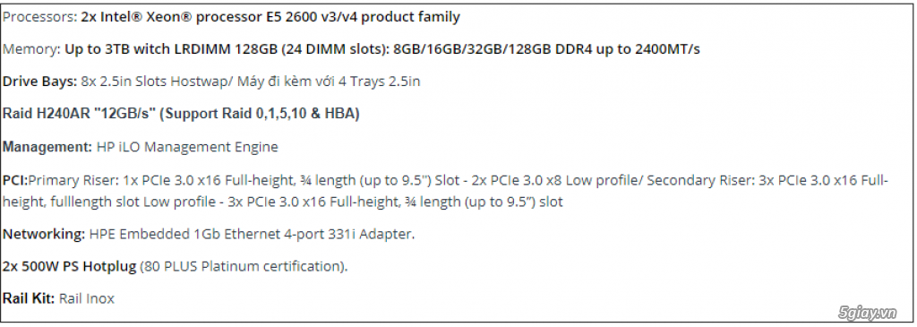 SERVER HP DL360 G9 RACK 1U PSU 500W CPU E5-26XX V3-V4