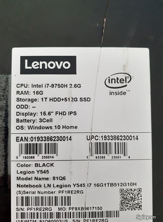 Lenovo Legion Y545 I7-9750H/16G/ 512SSD + 1TB HDD/Card RTX 1660Ti New