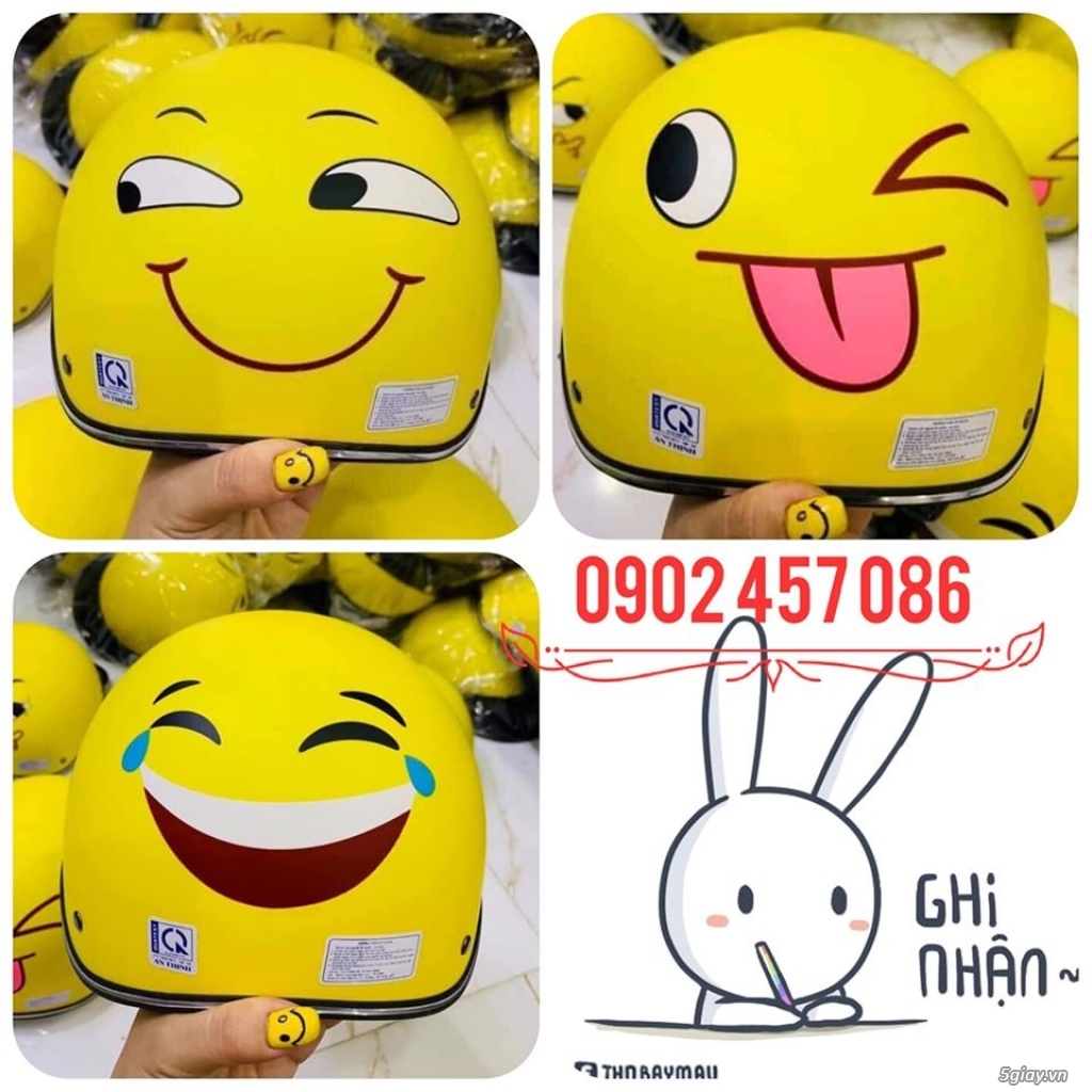 Nón bảo hiểm màu vàng hình icon mặt cười các loại