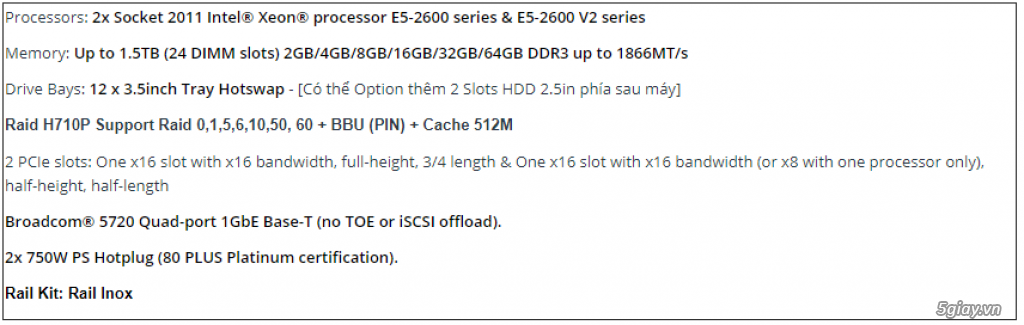 SERVER DELL R720XD RACK 2U PSU 750W DUAL CPU E5-26XX 12 HDD