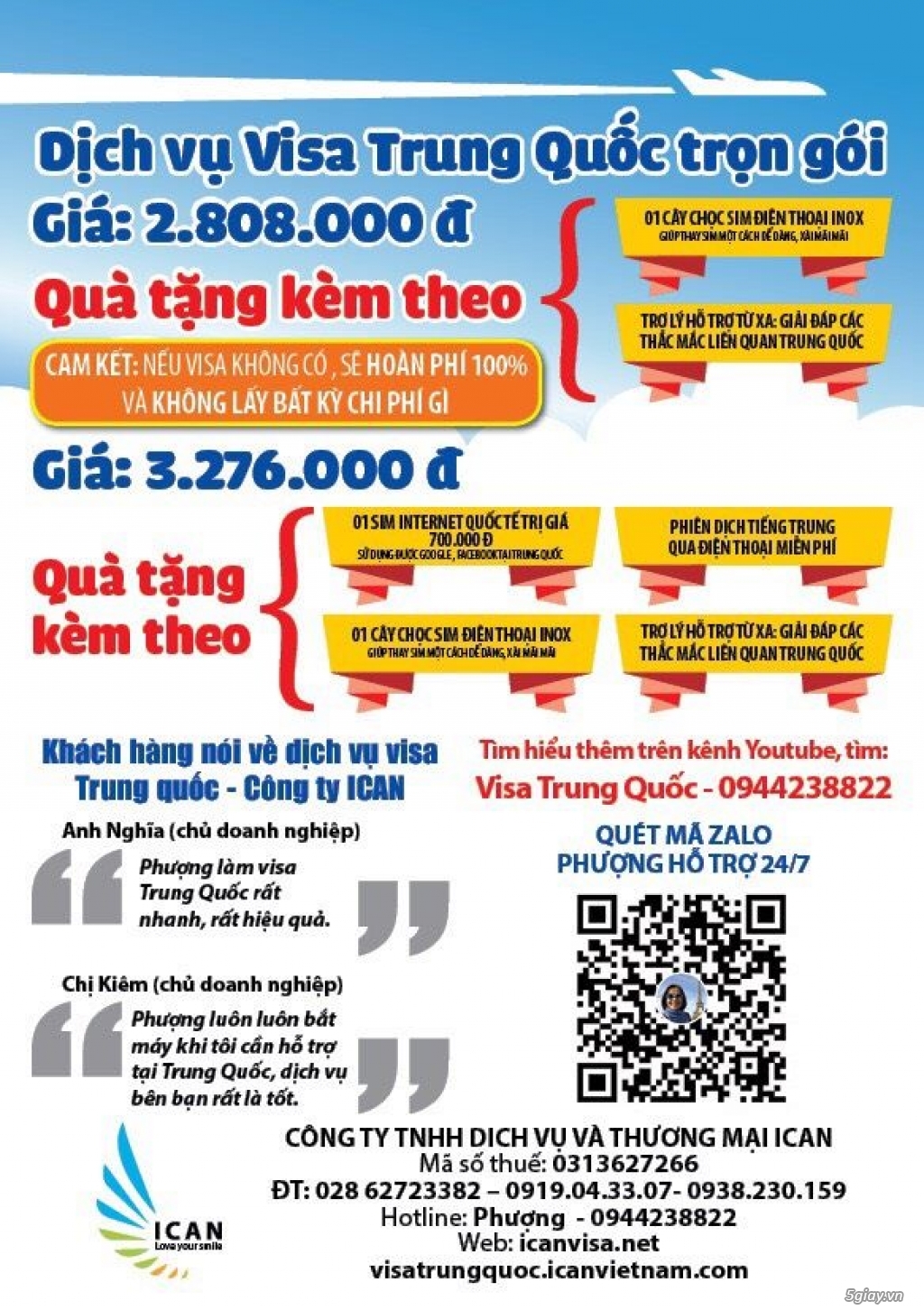Visa Du lịch & Công tác Trung quốc công ty TNHH ICAN