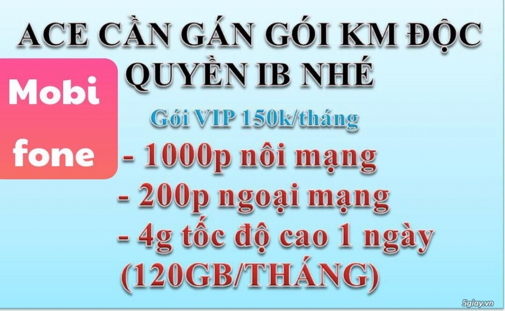 Nhận gán gói VIP Mobifone 150k/tháng 1000' NM - 200' LM - 120GB data
