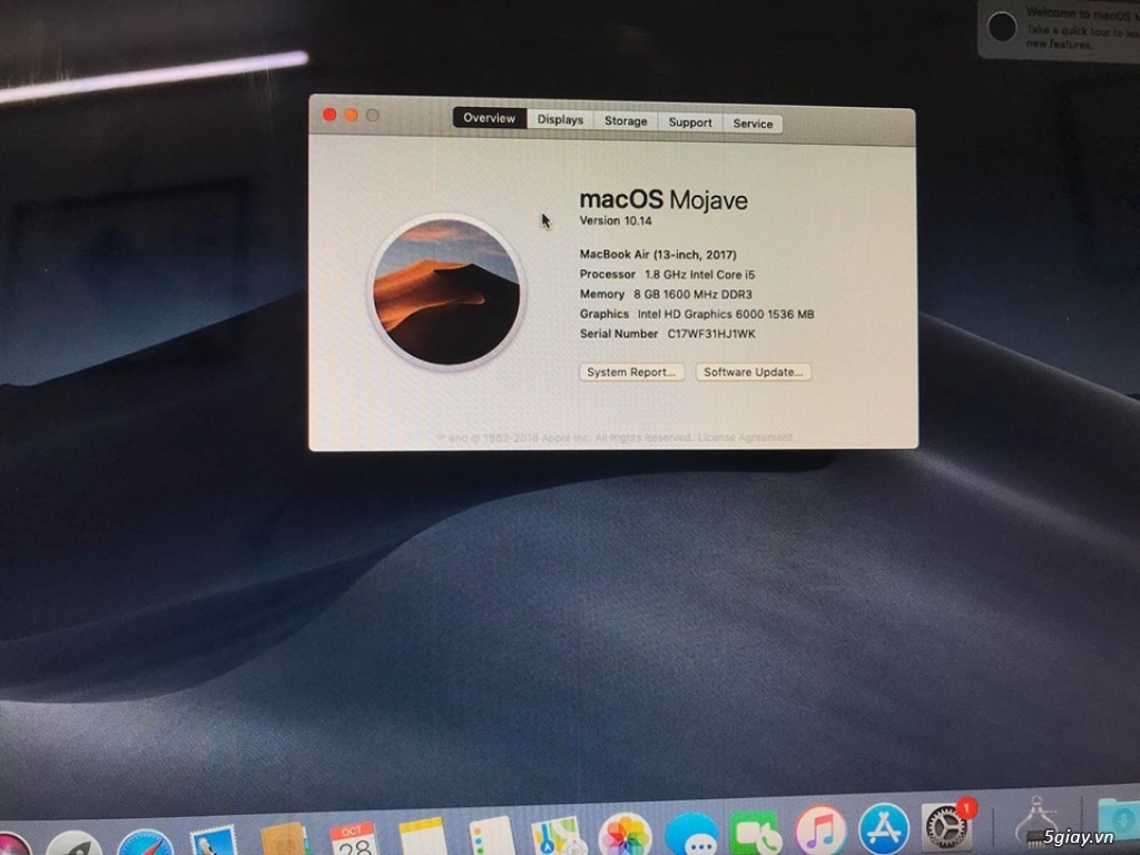 Cần bán Macbook Air 13 2017 (MQD32) i5 - R8 - 1.8GHz - 128GB - 99% - 5