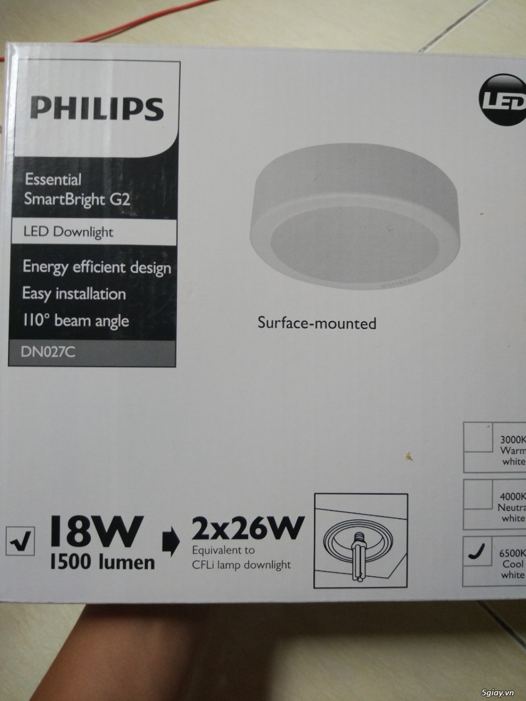 Bộ 5 Đèn LED ốp trần 18W, ánh sáng trắng Philips - 1