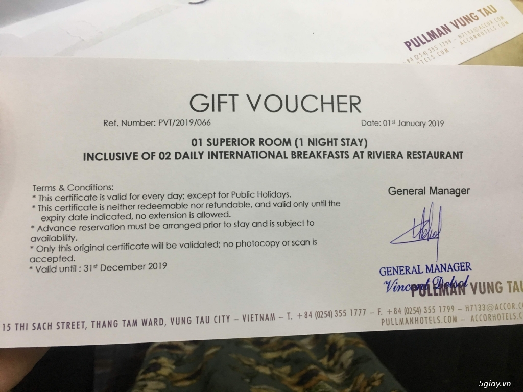 Thanh lý Voucher Pullman Vung Tau - HSD 31/12/2019