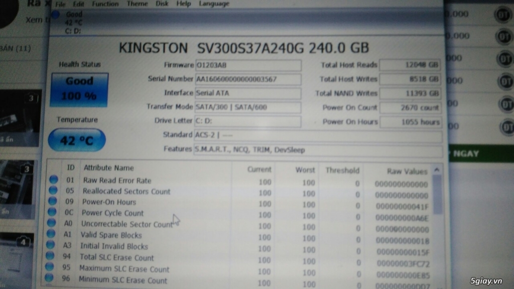 ssd 240gb 570k và hdd sata tháo máy laptop ve chai bèo nhèo 100% good