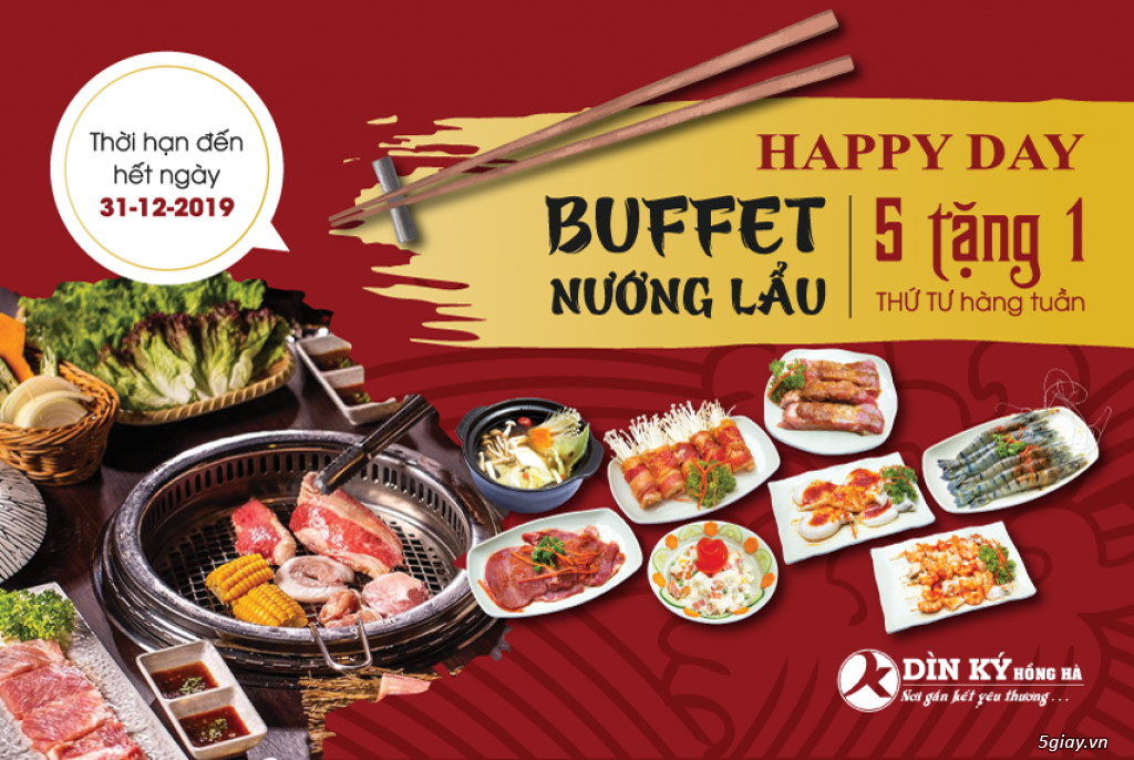 Ăn Buffet gọi món Nướng & Lẩu hơn 50 món ăn Khuyến mãi 5 tặng 1