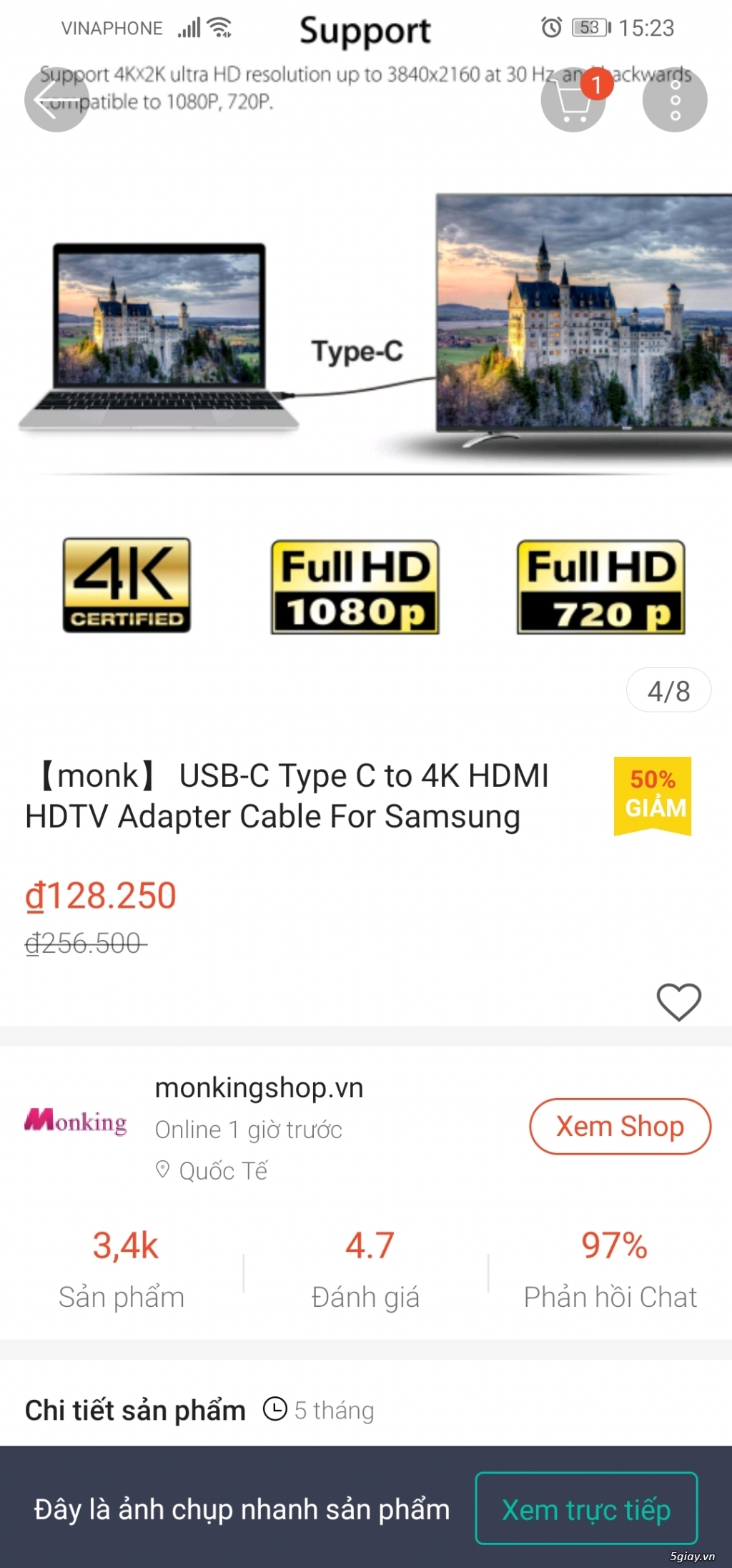 Usb C to HDMI, USB 3.0 kết nối tivi 4K cho SAMSUNG ET: 21:59 Ngày 17/12/2019 - 2