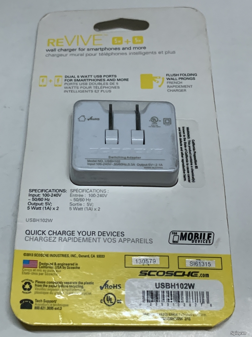 Cục sạc Revive Scosche 5W+5W 2 cổng usb, chính hãng usa, end 23h00-20/12/2019
