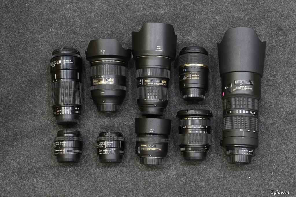 Vài lens cho FF Nikon: 24-120 Nano, 24-70 Nano, 35 F2, 50 f1.4....