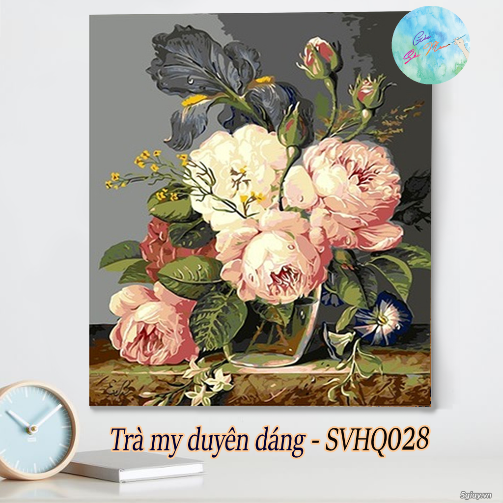 Tranh sơn dầu số hóa tự tô màu theo số có khung TRÀ MY DUYÊN DÁNG