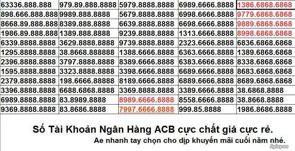 Ông Trùm Tài Khoản Ngân Hàng Số Đẹp Shb Vib Acb 88888 99999 2 Triệu | 5Giay