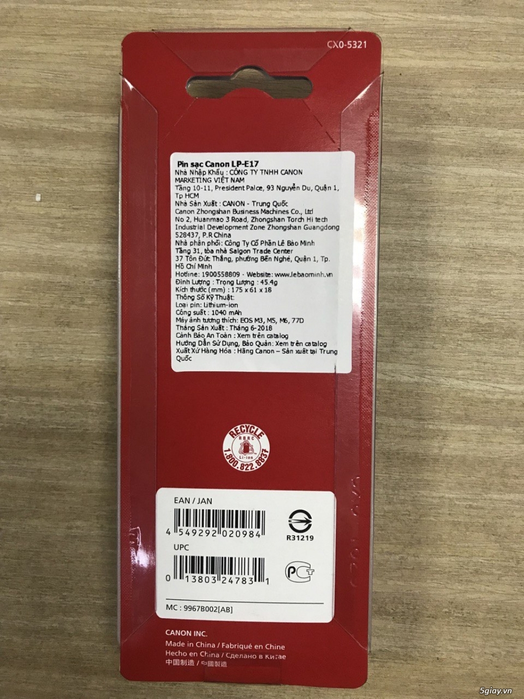 Pin máy Ảnh canon LP-E17 mới 100%