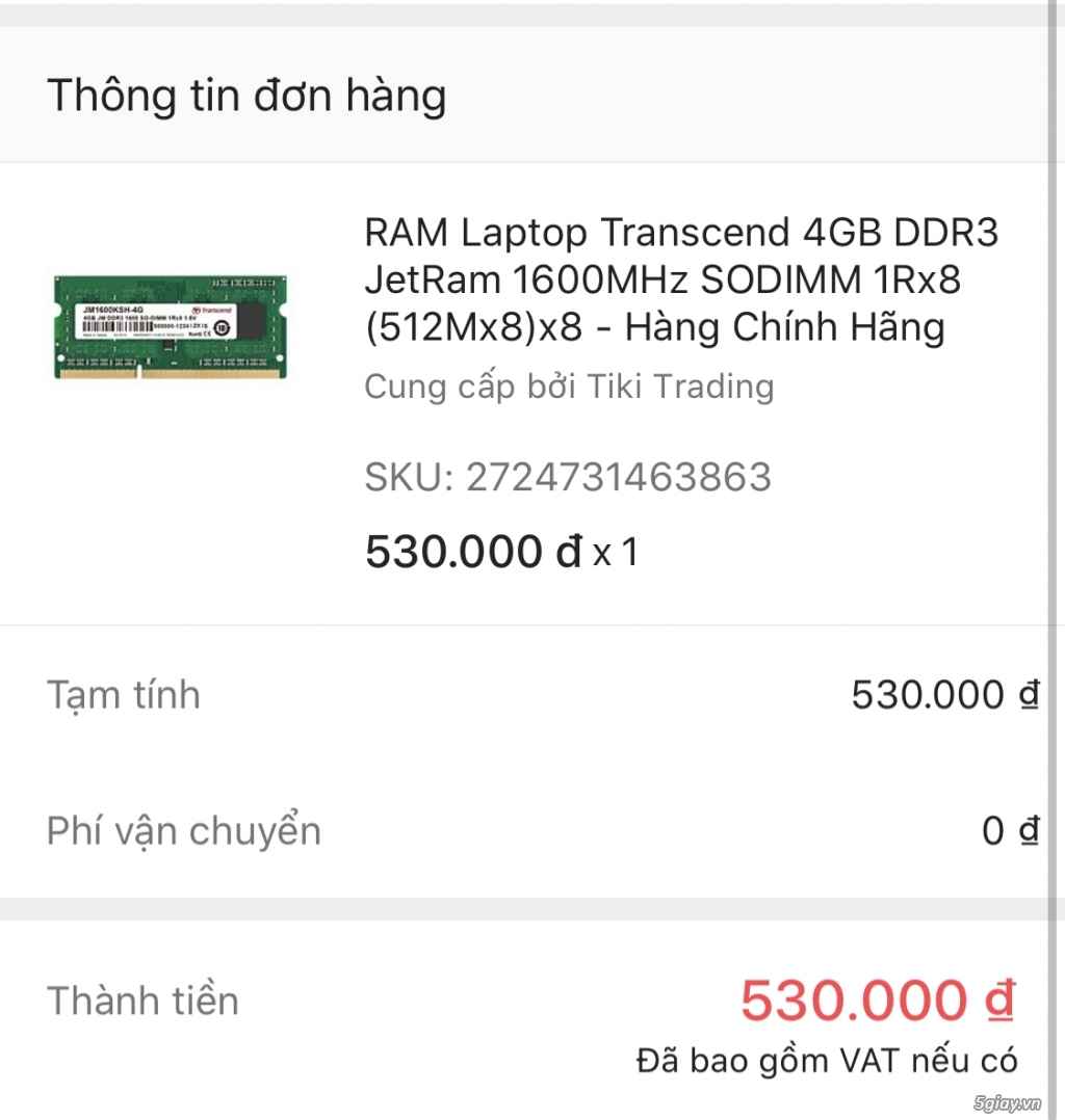 Cần bán: RAM DDR3 4GB Transcend 99.99% giá rẻ - 1