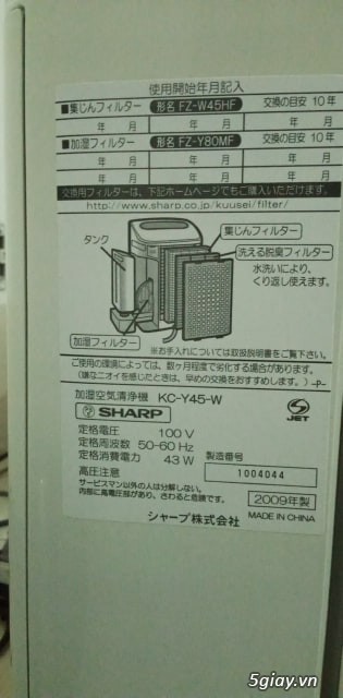 May Lọc Khong Khi Sharp Kc Y45 5giay