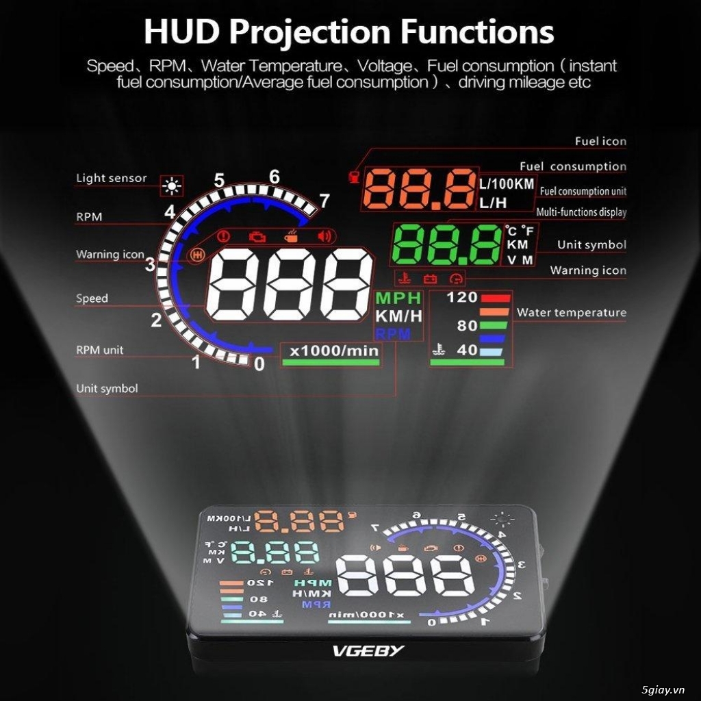 Hiển thị tốc độ trên kính lái HUD A8