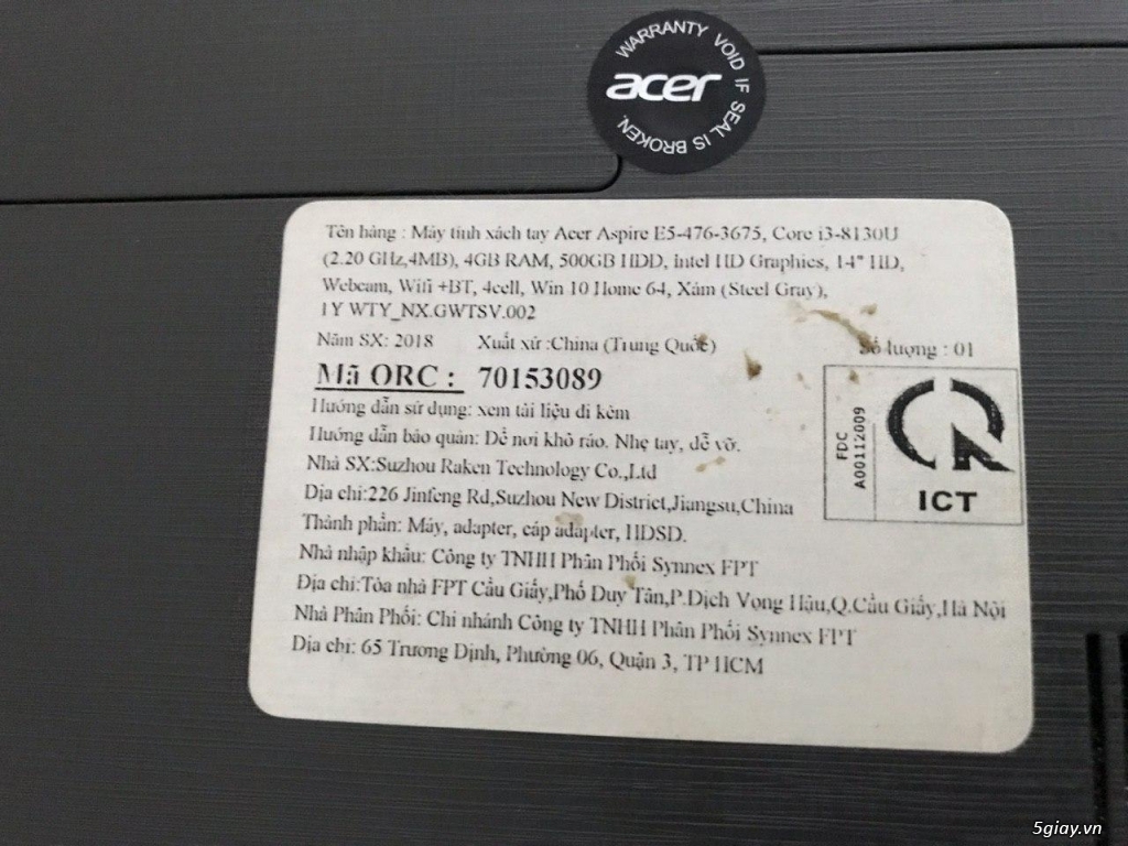 [Cần Bán] Laptop Acer Aspire E5 - 476 Core I3-8310U_Like New - 2