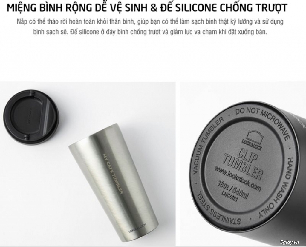 Ly Giữ Nhiệt Bằng Thép Không Gỉ Lock&Lock Clip Tumbler (540ml) - Bạc - 3