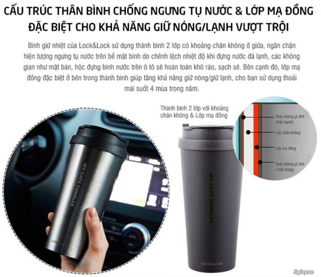 Ly Giữ Nhiệt Bằng Thép Không Gỉ Lock&Lock Clip Tumbler (540ml) - Bạc - 4