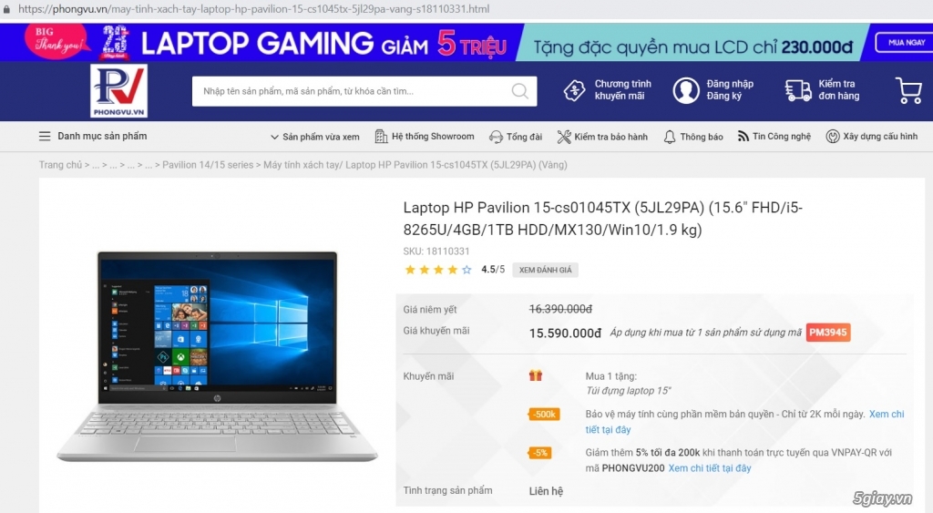 bán nhanh laptop  HP Pavilion 15-cs1045tx vga rời giá 8tr9 zin - 2