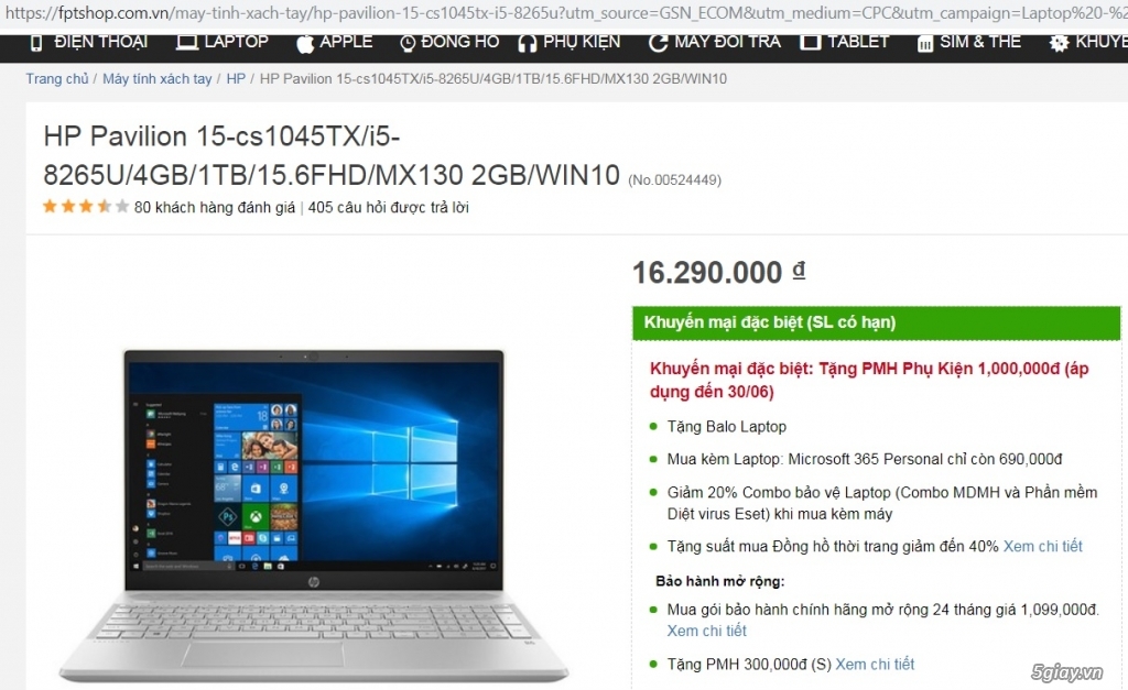 bán nhanh laptop  HP Pavilion 15-cs1045tx vga rời giá 8tr9 zin - 3