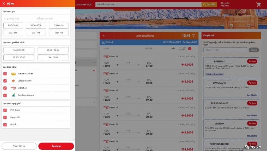Đặt vé máy bay chính hãng online - Có mã hoàn tiền - Sendo - 1