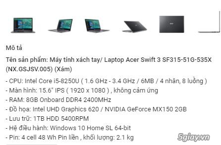 Cần bán: Laptop Acer Swift 3