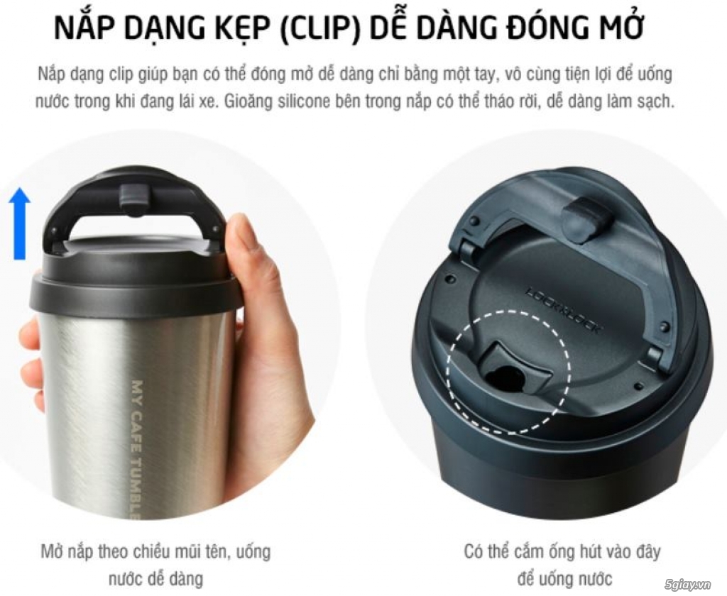 Ly Giữ Nhiệt Bằng Thép Không Gỉ Lock&Lock Clip Tumbler (540ml) - Bạc - 4