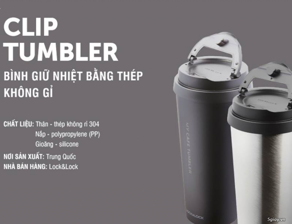 Ly Giữ Nhiệt Bằng Thép Không Gỉ Lock&Lock Clip Tumbler (540ml) - Bạc - 1