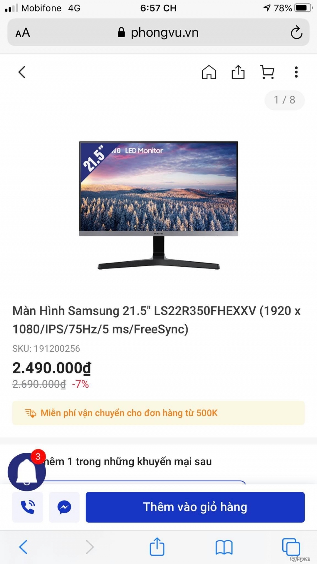 Cần Bán : Màn samasung 21.5 phẳng Full box BH 2023