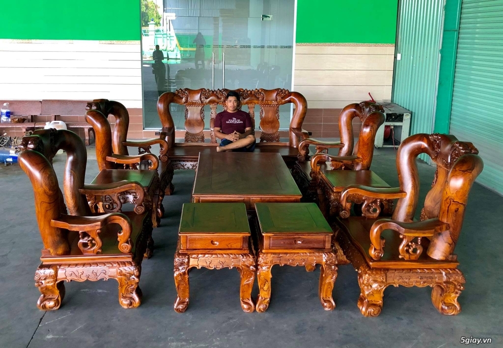 Bộ bàn ghế gỗ cẩm việt tay 18 10 món - 3