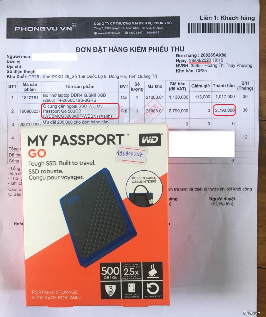 Bán 01 Ram 8G bus 2666 Laptop- Bán 01 SSD 500G WD Laptop. Giá tốt