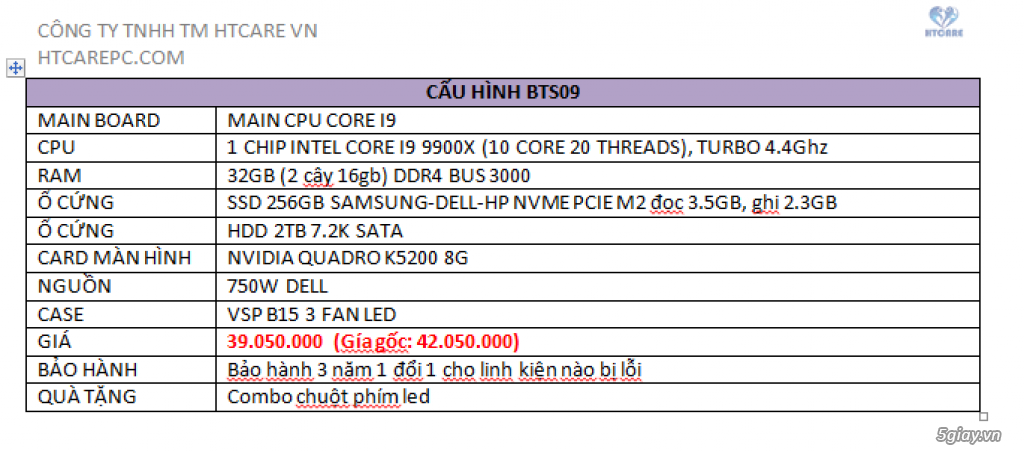 PC LÀM PHIM 4K RENDER 1 CHIP INTEL CORE I9 9900X (10 CORE 20 THREADS)