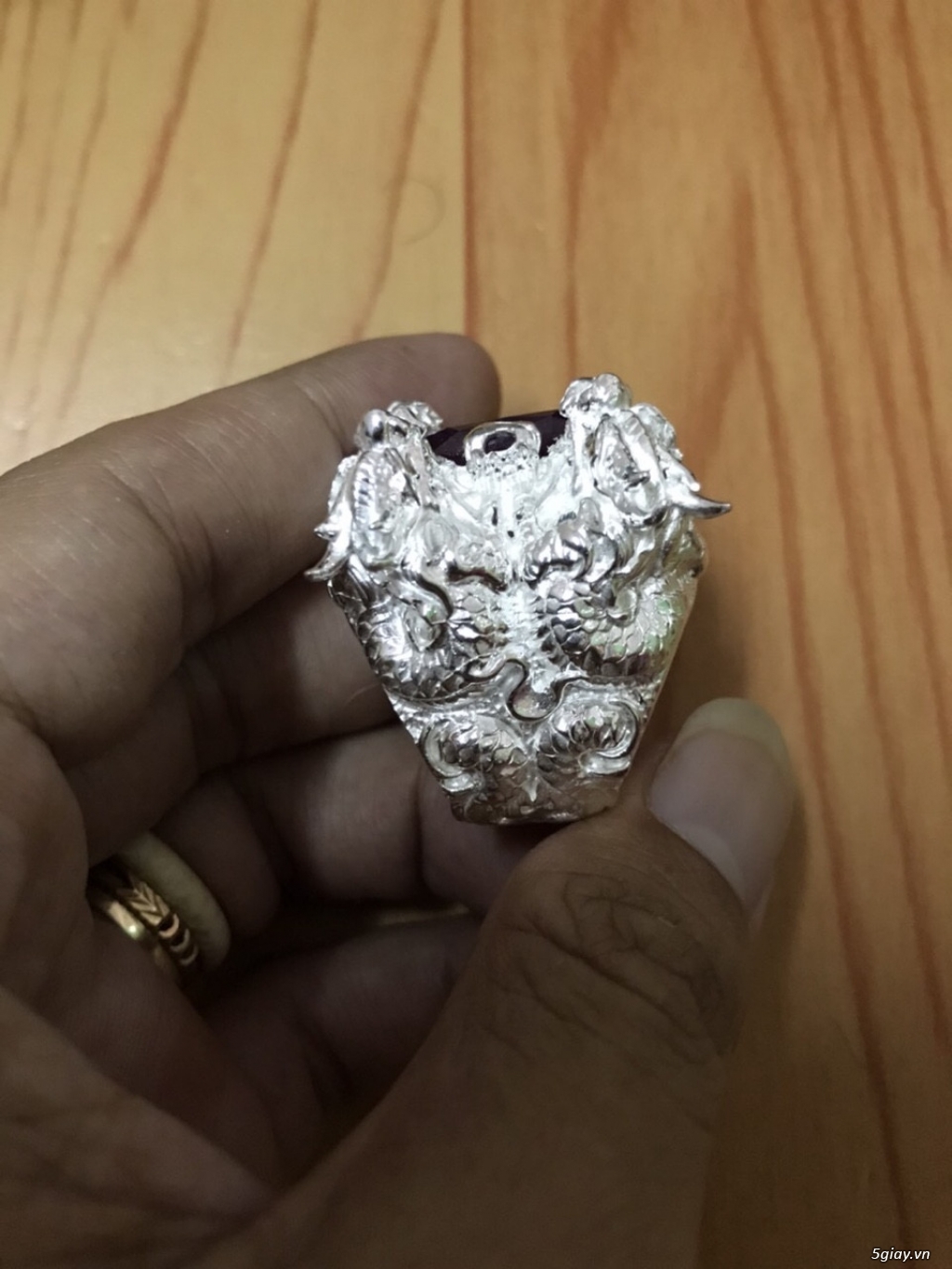 Nhẫn bạc cao cấp 950 gắn đá Ruby Saphia thiên nhiên 100% độc đẹp khủng - 4